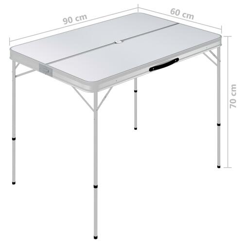 Foldbart campingbord med 2 bænke aluminium hvid