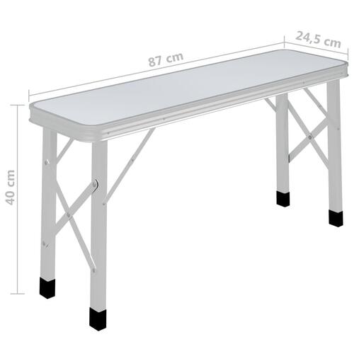 Foldbart campingbord med 2 bænke aluminium hvid