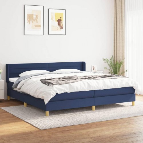 Kontinentalseng med madras 200 x 200 cm - stof, blå