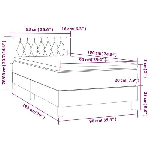 Kontinentalseng med madras 90x190 cm stof cremefarvet