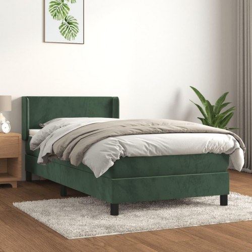 Kontinentalseng med madras 100×200 cm - fløjl, mørkegrøn