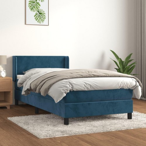 Kontinentalseng med madras 100×200 cm - fløjl, mørkeblå