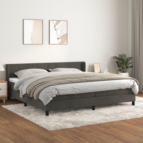 Kontinentalseng med madras 200x200 cm - fløjl, mørkegrå