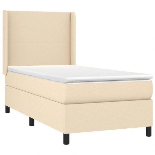 Kontinentalseng med madras 90x190 cm - stof, cremefarvet