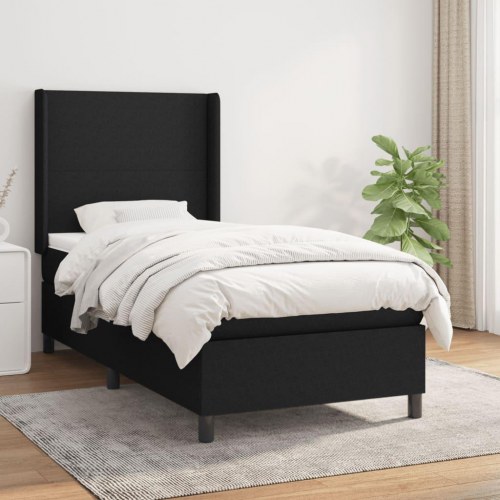 Kontinentalseng med madras 90×200 cm - stof, sort