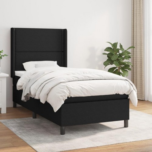 Kontinentalseng med madras 90×200 cm - stof, sort