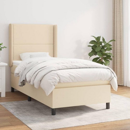 Kontinentalseng med madras 90×200 cm - stof, cremefarvet