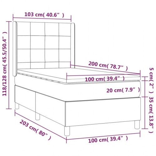 Kontinentalseng med madras 100×200 cm - stof, mørkegrå