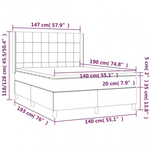 Kontinentalseng med madras 140x190 cm - stof, cremefarvet