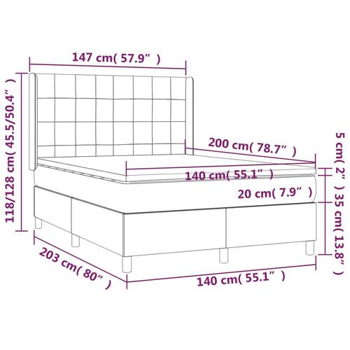 Kontinentalseng med madras 140x200 cm stof cremefarvet