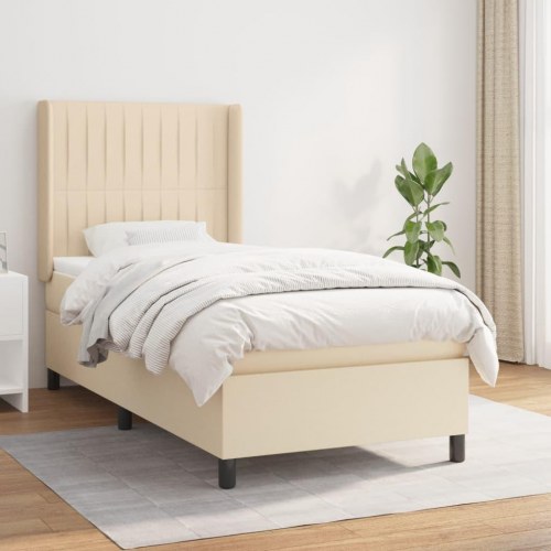 Kontinentalseng med madras 90×190 cm - stof, cremefarvet