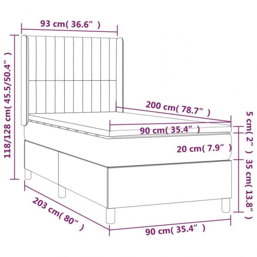 Kontinentalseng med madras 90×200 cm - stof, mørkegrå