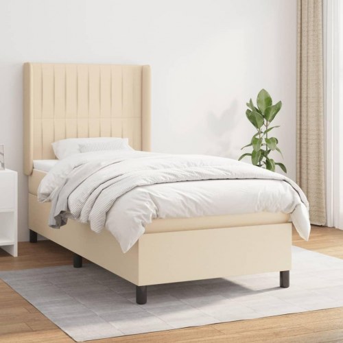 Kontinentalseng med madras 90x200 cm - stof, cremefarvet
