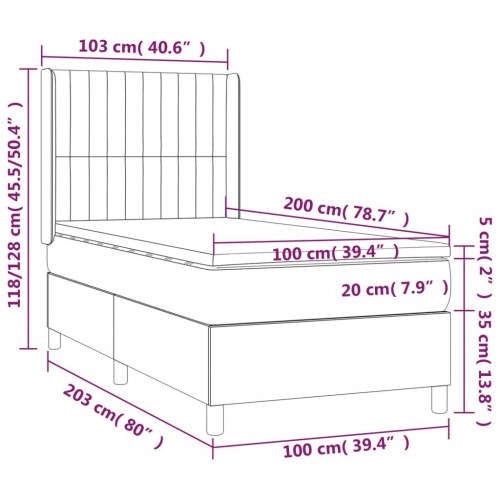 Kontinentalseng med madras 100x200 cm - stof, mørkegrå