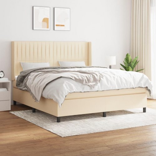 Kontinentalseng med madras 160×200 cm - stof, cremefarvet