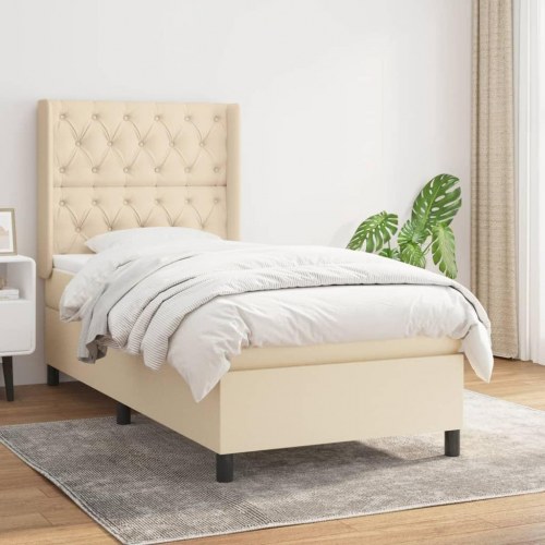 Kontinentalseng med madras 80×200 cm - stof, cremefarvet
