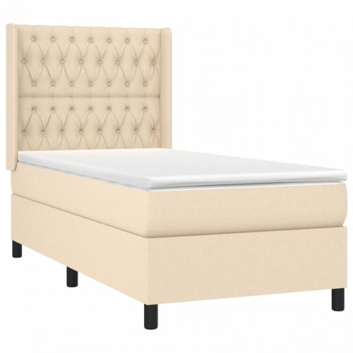 Kontinentalseng med madras 90x190 cm - stof, cremefarvet