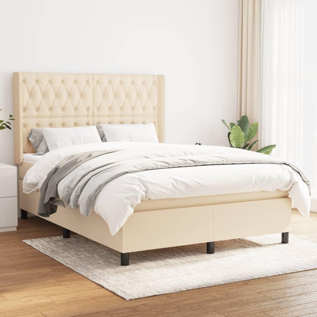 Kontinentalseng med madras 140x190 cm stof cremefarvet billede