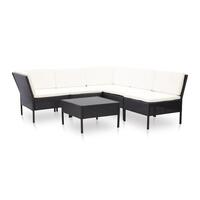 Haveloungesæt 6 dele med hynder polyrattan sort