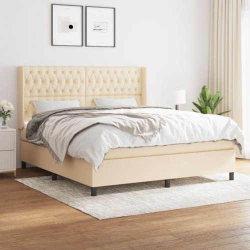 Kontinentalseng med madras 180x200 cm - stof, cremefarvet