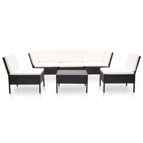 Haveloungesæt 6 dele med hynder polyrattan sort