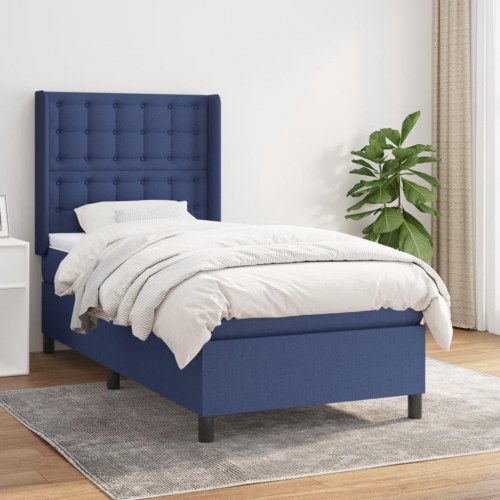 Kontinentalseng med madras 90x190 cm - stof, blå