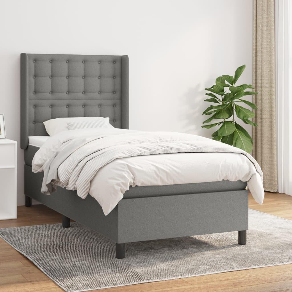 Kontinentalseng med madras 100×200 cm - stof, mørkegrå billede