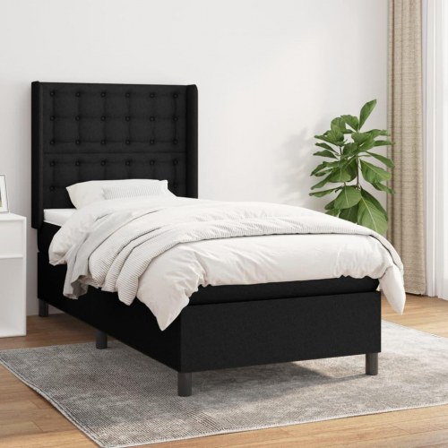 Kontinentalseng med madras 100×200 cm - stof, sort