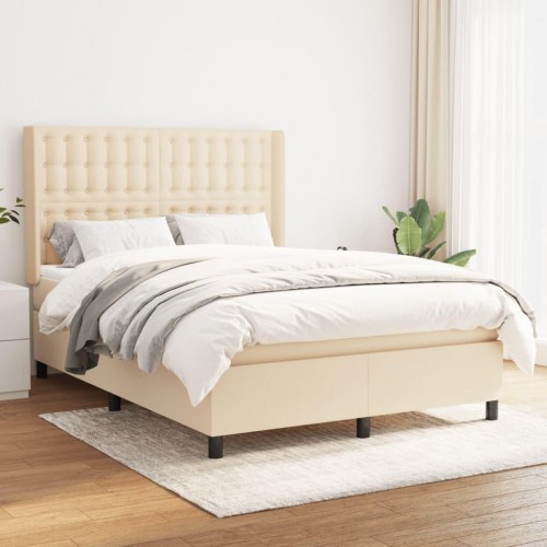 Kontinentalseng med madras 140x190 cm - stof, cremefarvet