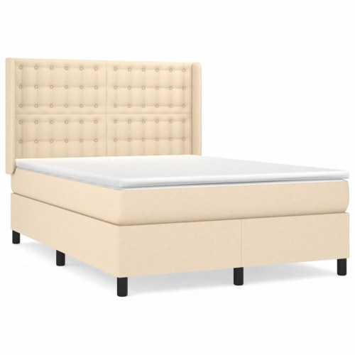 Kontinentalseng med madras 140x190 cm - stof, cremefarvet