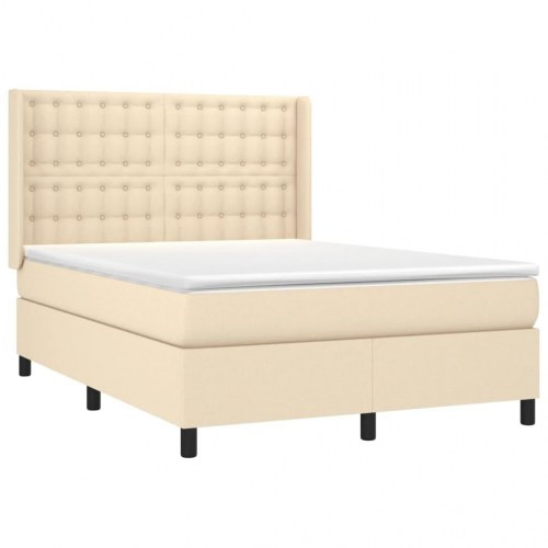 Kontinentalseng med madras 140x190 cm - stof, cremefarvet