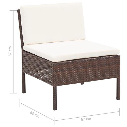 Haveloungesæt 3 dele med hynder polyrattan brun