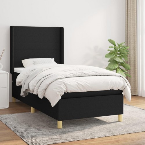 Kontinentalseng med madras 90×200 cm - stof, sort