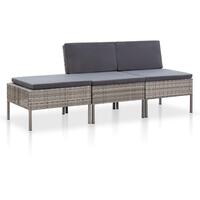 Haveloungesæt 3 dele med hynder polyrattan grå