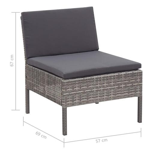 Haveloungesæt 3 dele med hynder polyrattan grå