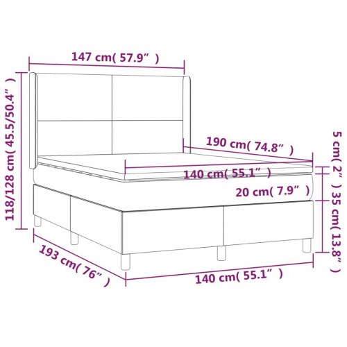 Kontinentalseng med madras 140 x 190 cm - stof, sort