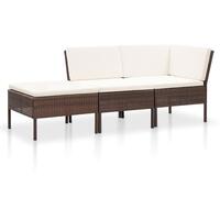Haveloungesæt 3 dele med hynder polyrattan brun
