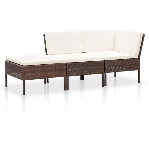 Haveloungesæt 3 dele med hynder polyrattan brun