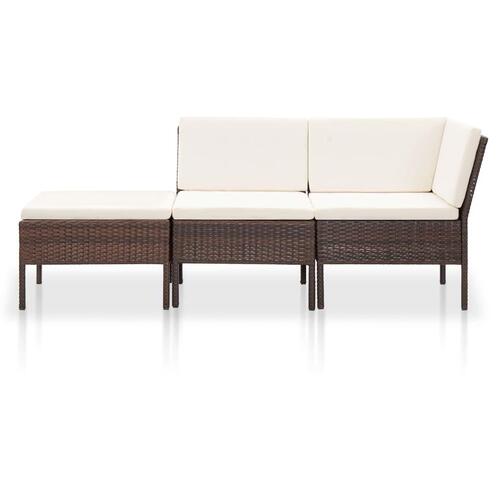 Haveloungesæt 3 dele med hynder polyrattan brun