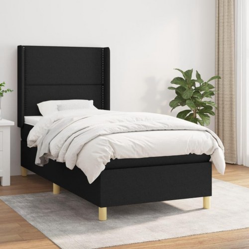 Kontinentalseng med madras 90x190 cm - stof, sort