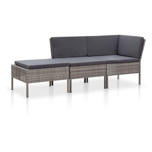 Haveloungesæt 3 dele med hynder polyrattan grå