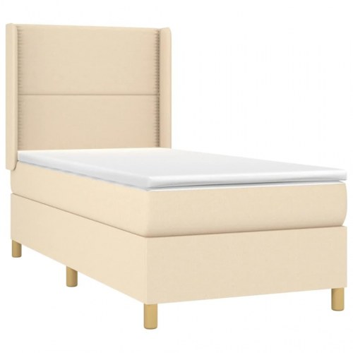 Kontinentalseng med madras 90×190 cm - stof, cremefarvet