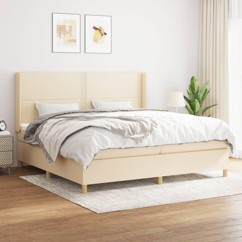 Kontinentalseng med madras 200x200 cm stof cremefarvet