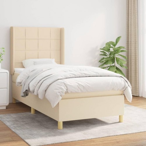 Kontinentalseng med madras 90x190 cm - stof, cremefarvet