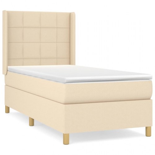 Kontinentalseng med madras 90x190 cm - stof, cremefarvet