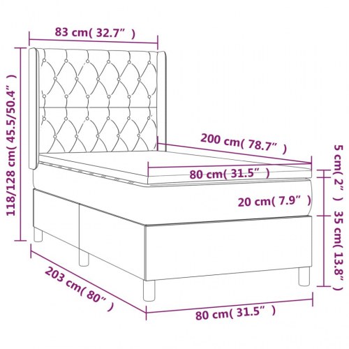 Kontinentalseng med madras 80×200 cm - stof, mørkegrå