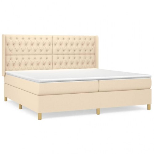 Kontinentalseng med madras 200×200 cm - stof, cremefarvet
