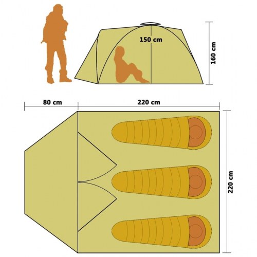 Pop-up campingtelt 3 personer blå
