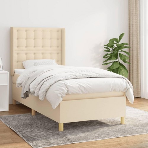 Kontinentalseng med madras 90 x 190 cm - stof, cremefarvet