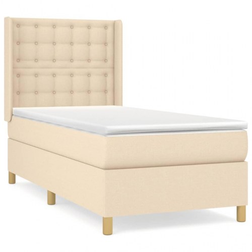 Kontinentalseng med madras 90 x 190 cm - stof, cremefarvet